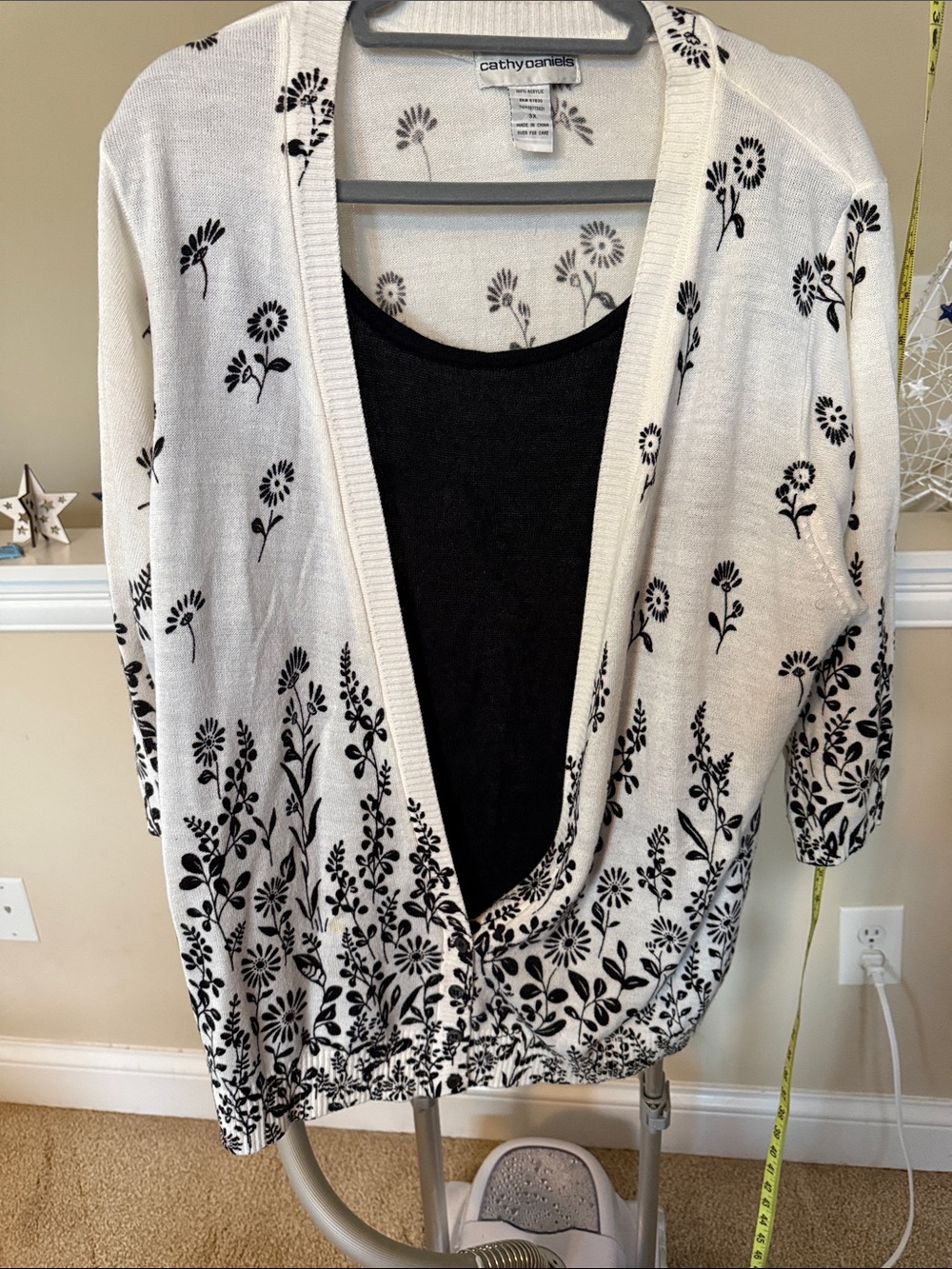 Cathy Daniels White Cardigan with Black Floral Print